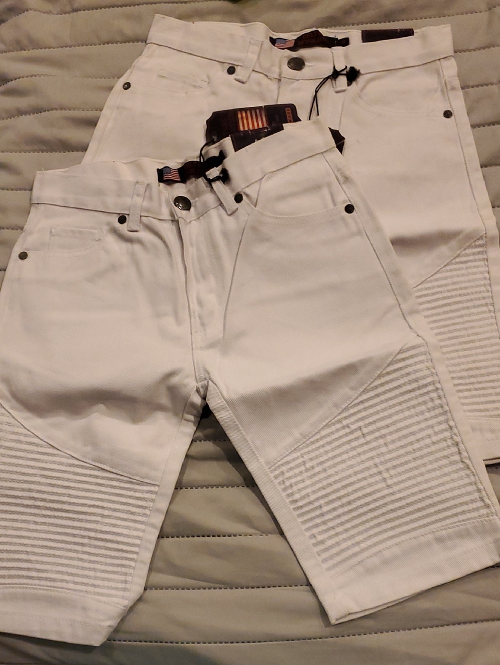 White Ribbed Knee Moto Jeans - Twin Pair